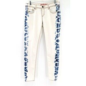 Bongo Vintage 90s Tie-Dyed White Blue Low Rise Jegging Jeans Y2K Size 11 32/30